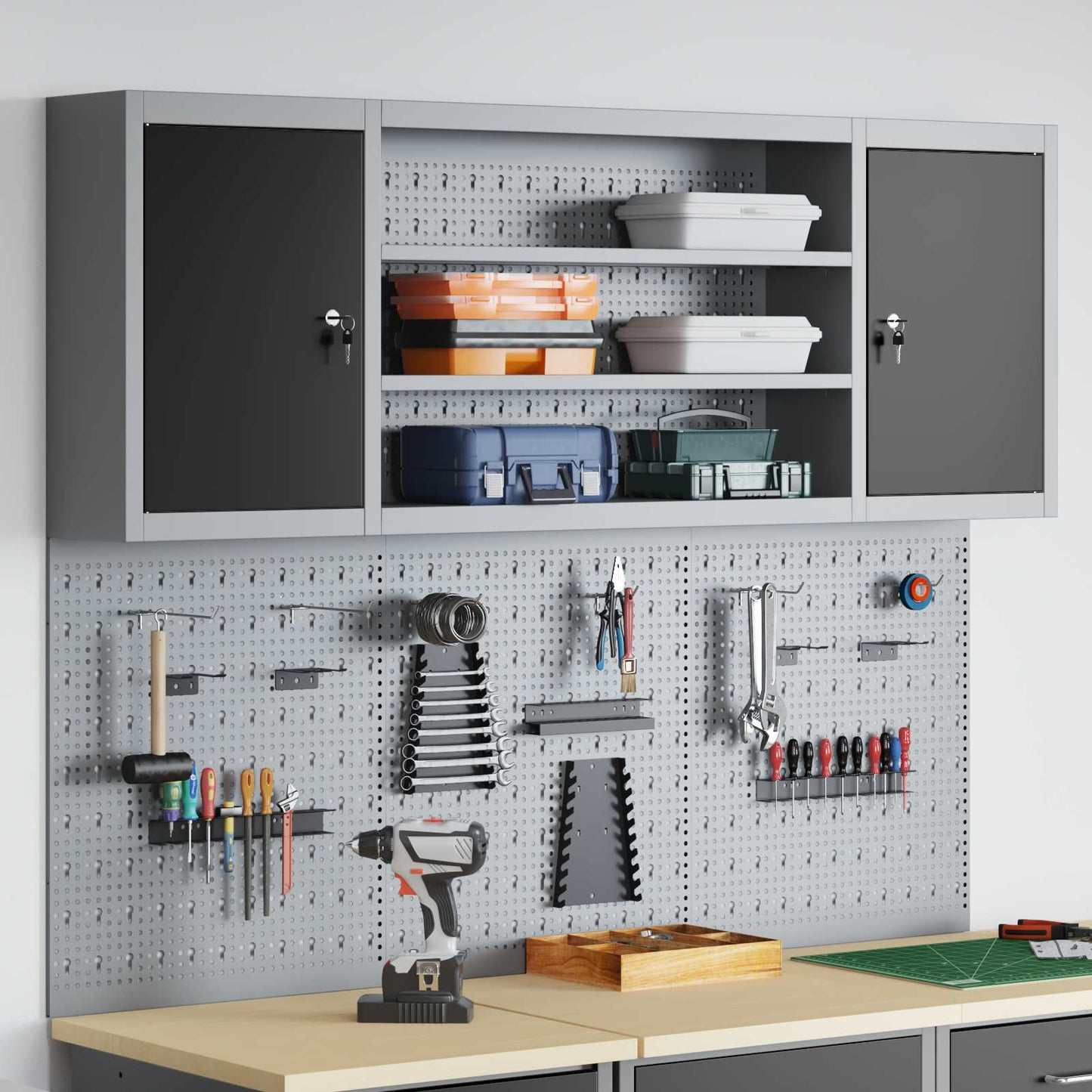 Set di armadietti per utensili Vidaxxl con ripiano 4 pezzi in acciaio verniciato a polvere nera