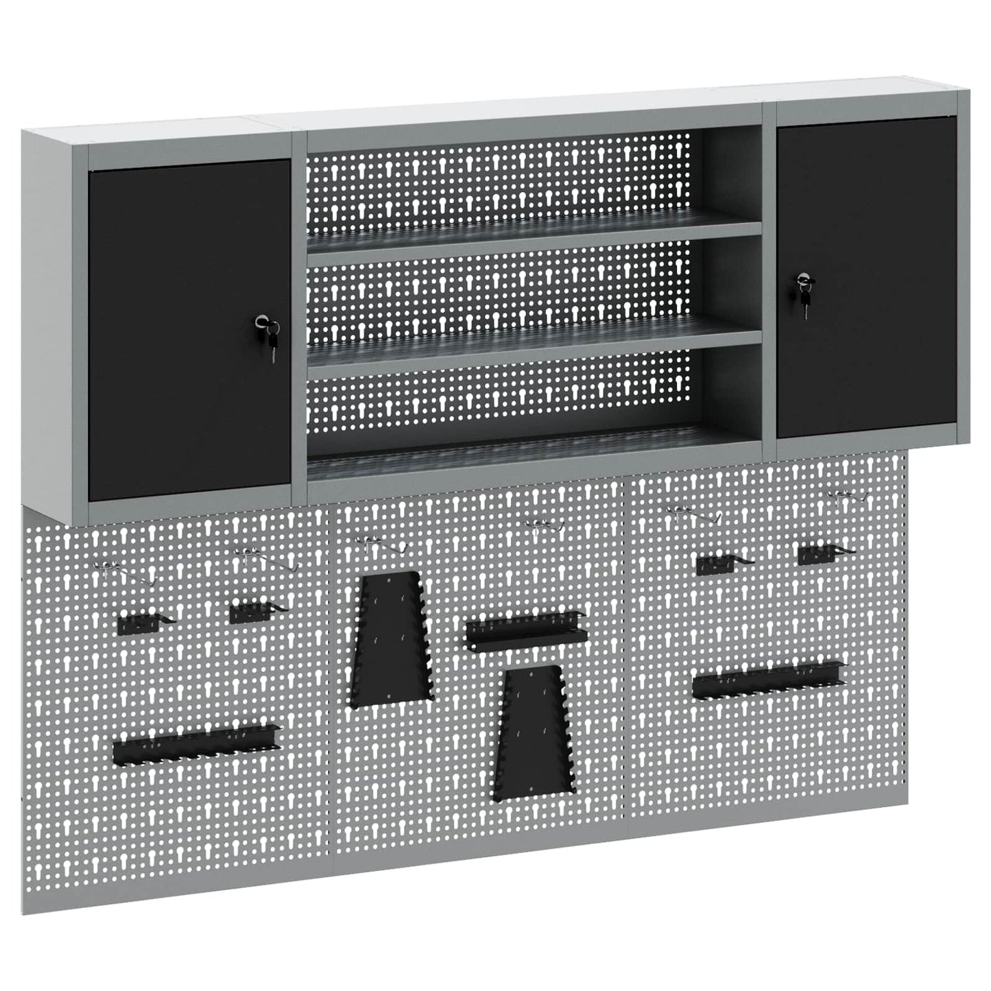 Set di armadietti per utensili Vidaxxl con ripiano 4 pezzi in acciaio verniciato a polvere nera