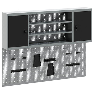Vidaxl gereedschapskast set met plank 4 pcs zwart gepoedercoat staal