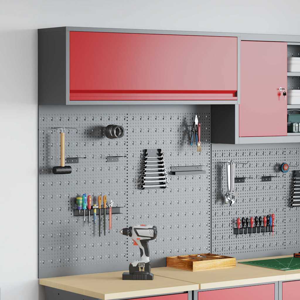 Vidaxl gereedschapskast set met plank 3 pcs rood gepoedercoat staal
