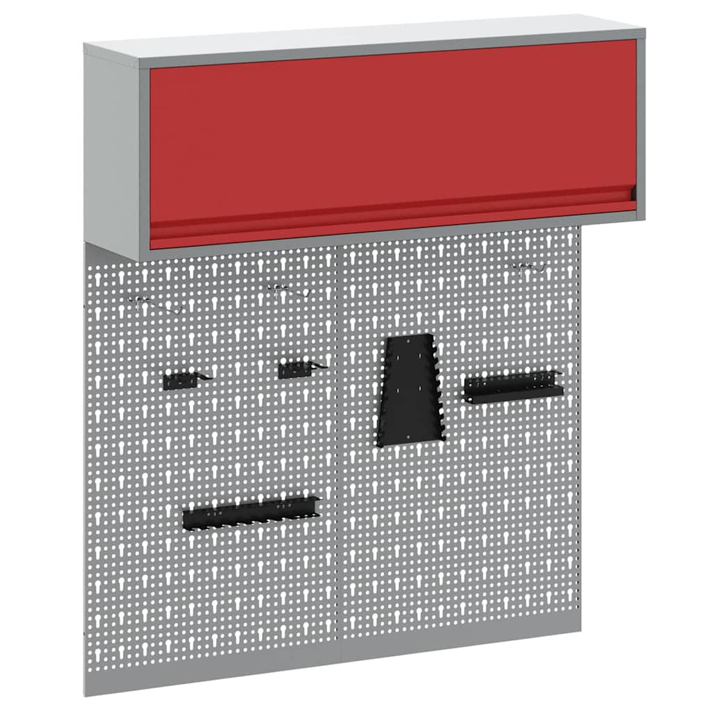 Vidaxl gereedschapskast set met plank 3 pcs rood gepoedercoat staal