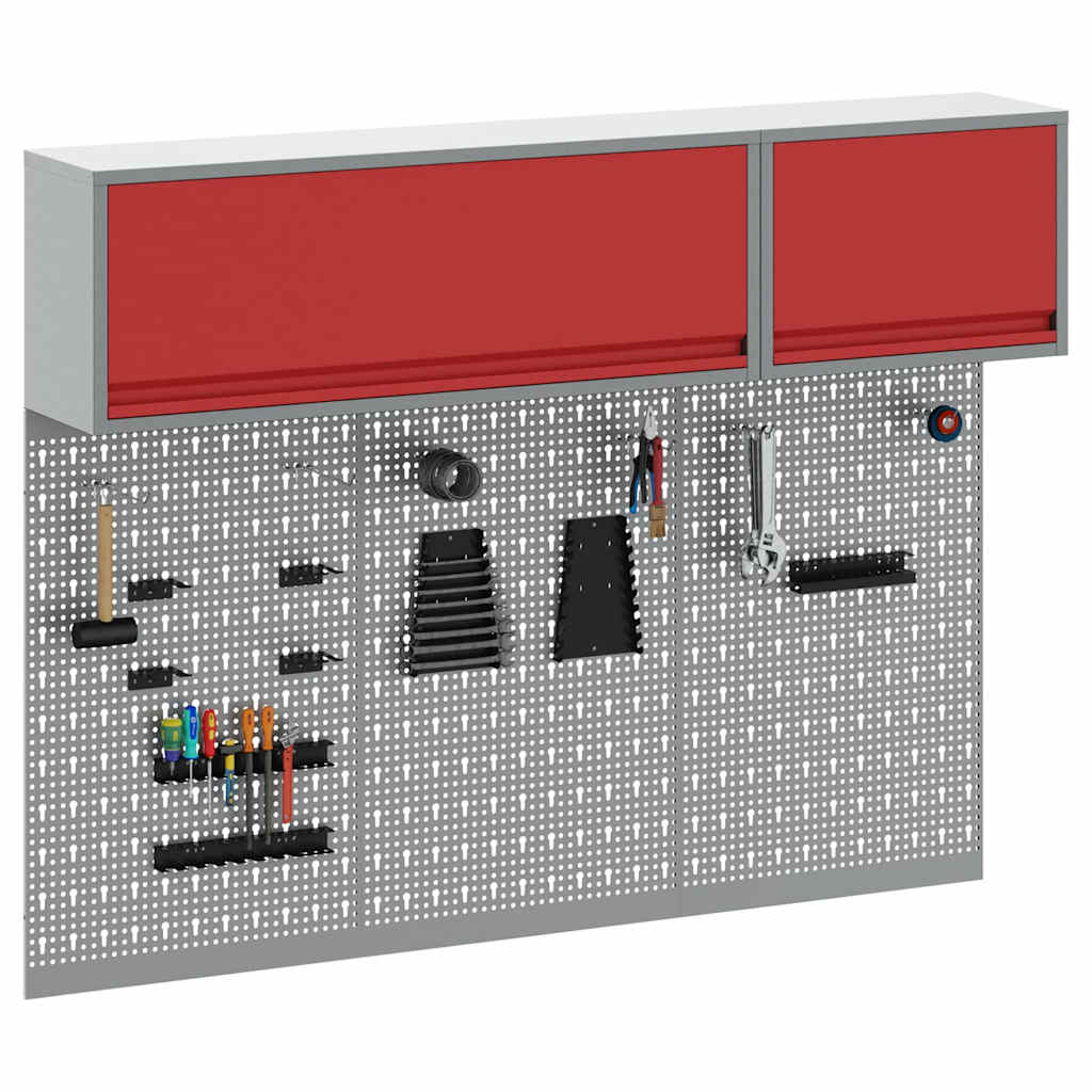 Vidaxl gereedschapskast set met plank 5 pcs rood gepoedercoat staal