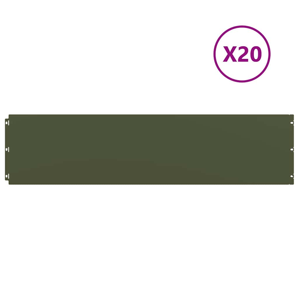 Vidaxl bordes de césped 20 piezas 25x103 cm acero laminado en frío verde oliva