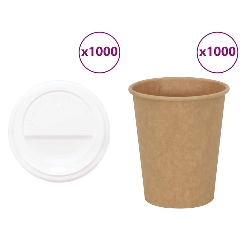 VidaXL bicchieri da caffè in carta con coperchio 1000 pezzi 8oz 200 ml