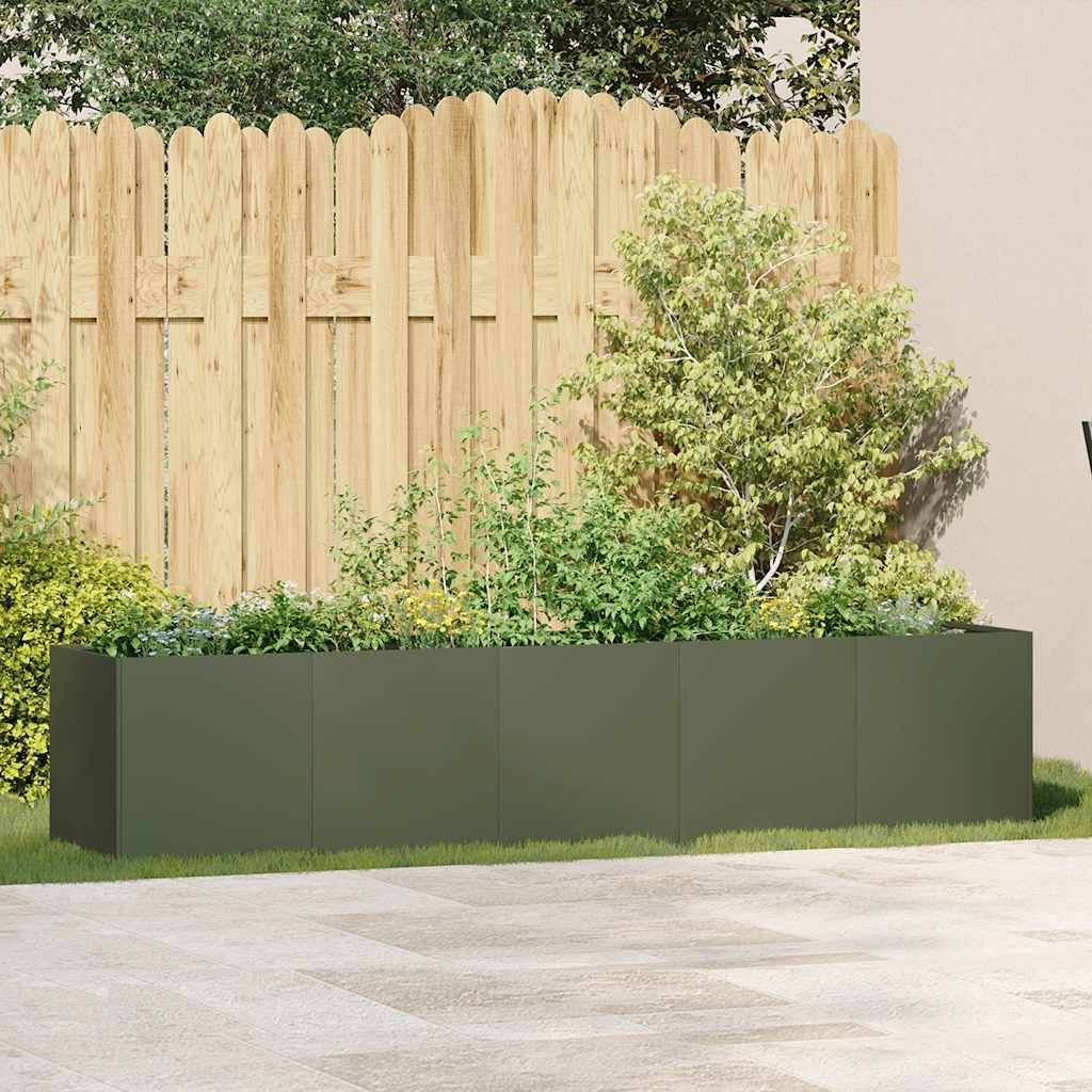Fioriera Vidaxx 200x40x40 cm in acciaio laminato a freddo verde oliva