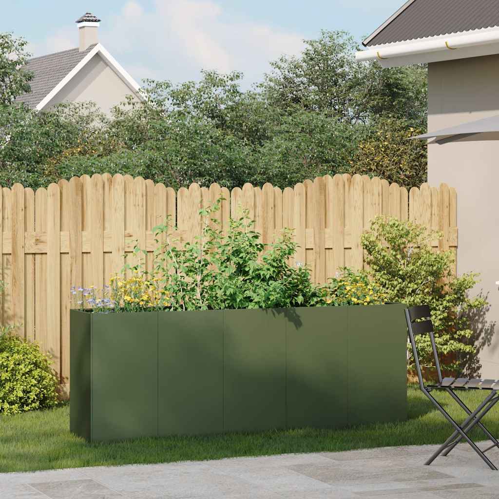 Fioriera Vidaxx 200x40x80 cm in acciaio laminato a freddo verde oliva