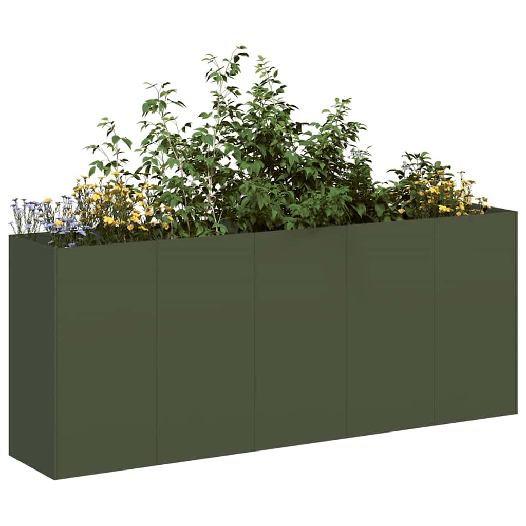 Fioriera Vidaxx 200x40x80 cm in acciaio laminato a freddo verde oliva