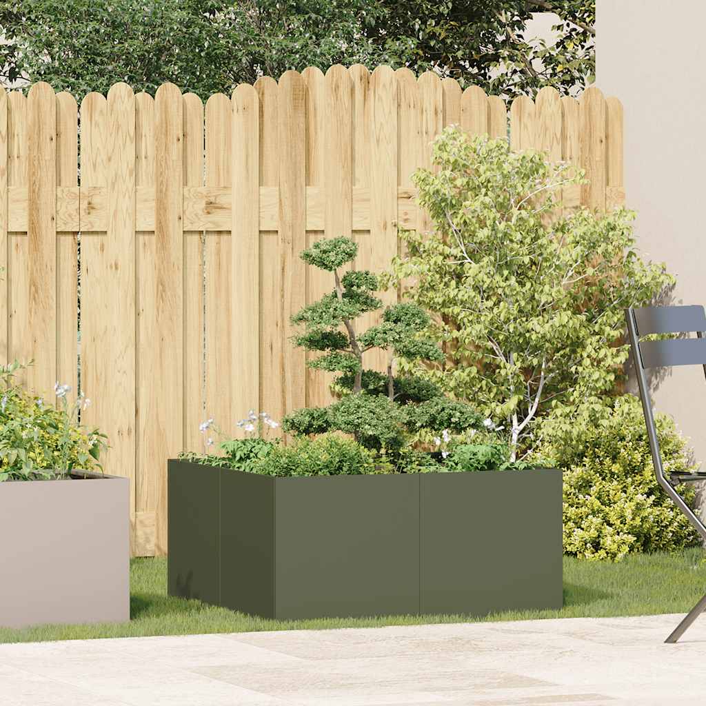 Vidaxl plantenbak 80x80x40 cm koudgewalst staal olijfgroen
