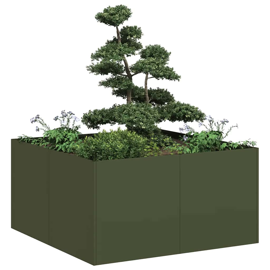 Vidaxl plantenbak 80x80x40 cm koudgewalst staal olijfgroen
