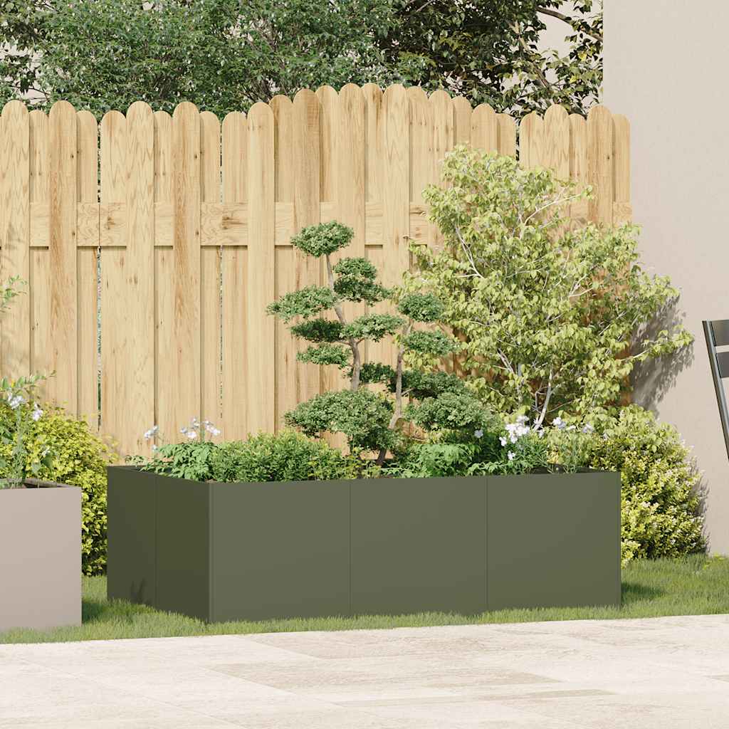 Vidaxl plantenbak 120x80x40 cm staal olijfgroen