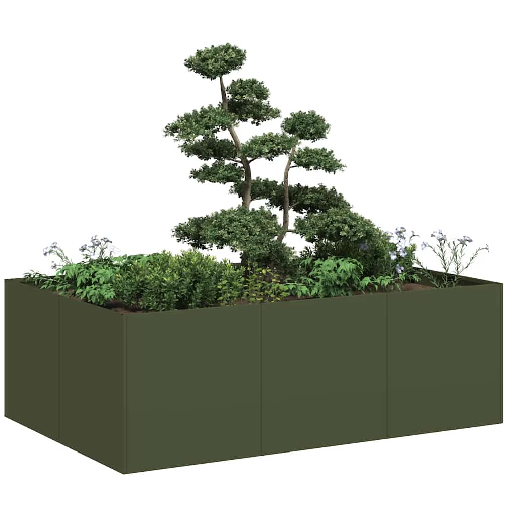 Fioriera Vidaxx 120x80x40 cm acciaio verde oliva