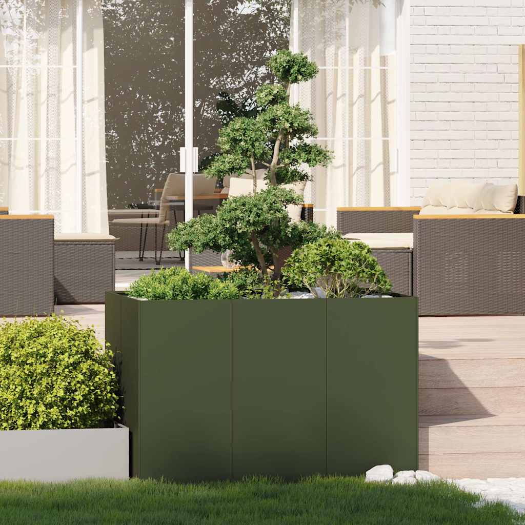 Vidaxl plantenbak 120x80x80 cm staal olijfgroen