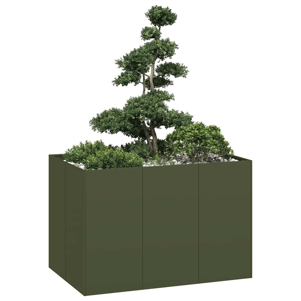 Vidaxl plantenbak 120x80x80 cm staal olijfgroen