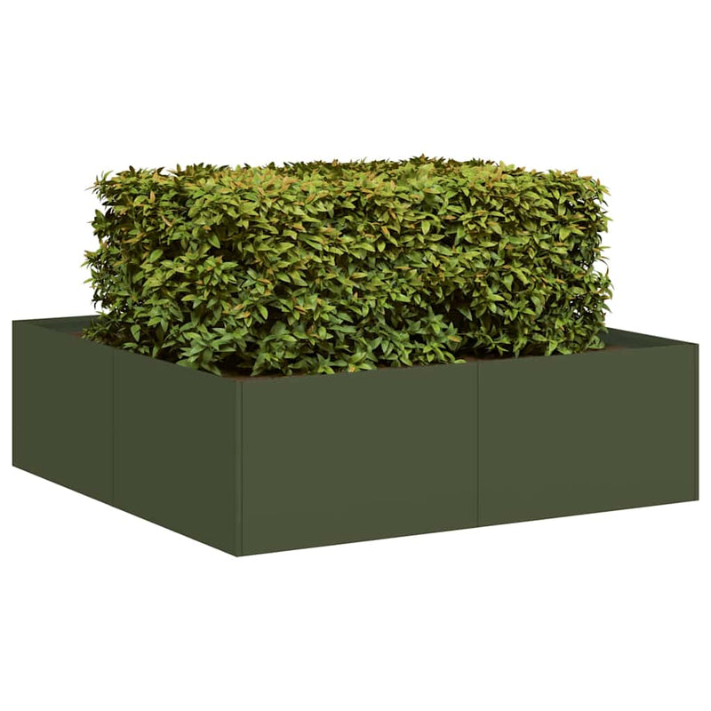 Vidaxl plantenbak 100x100x30 cm staal olijfgroen