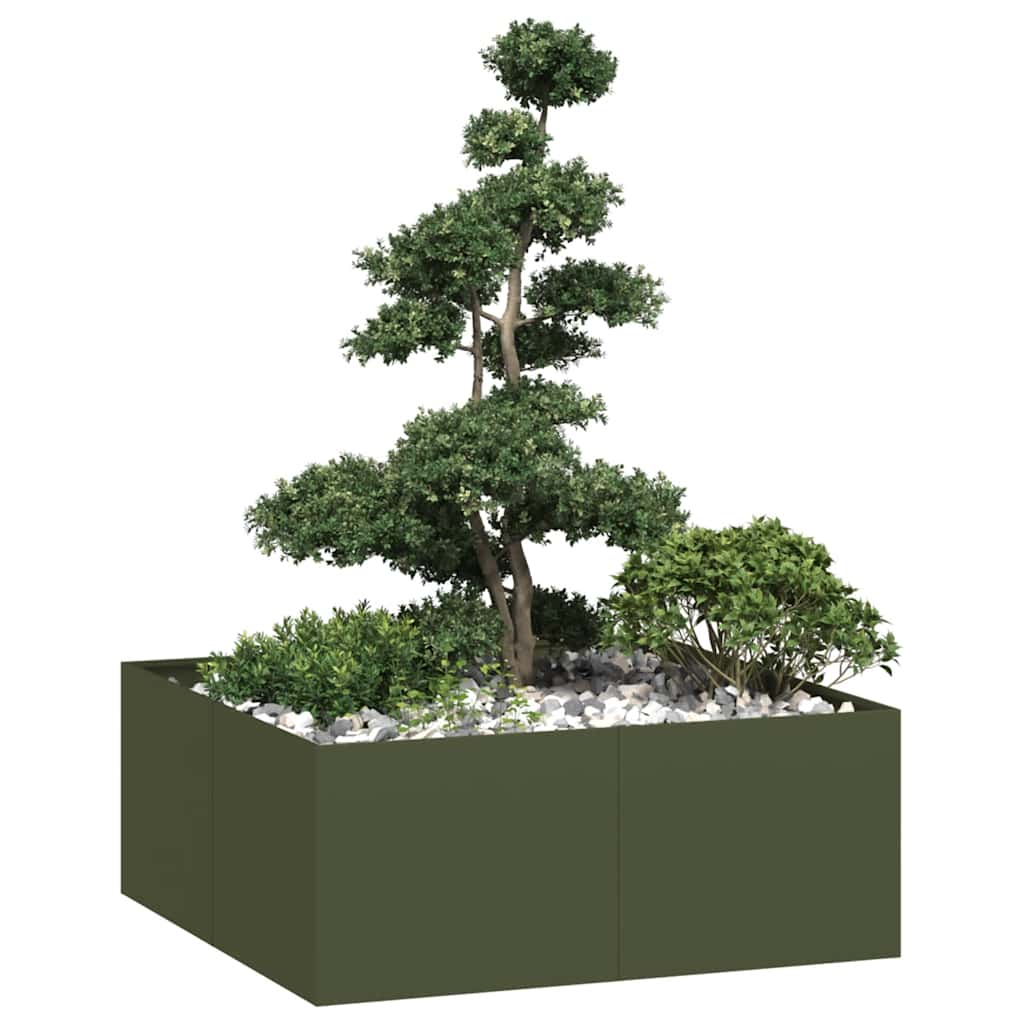 Vidaxl plantenbak 100x100x40 cm staal olijfgroen