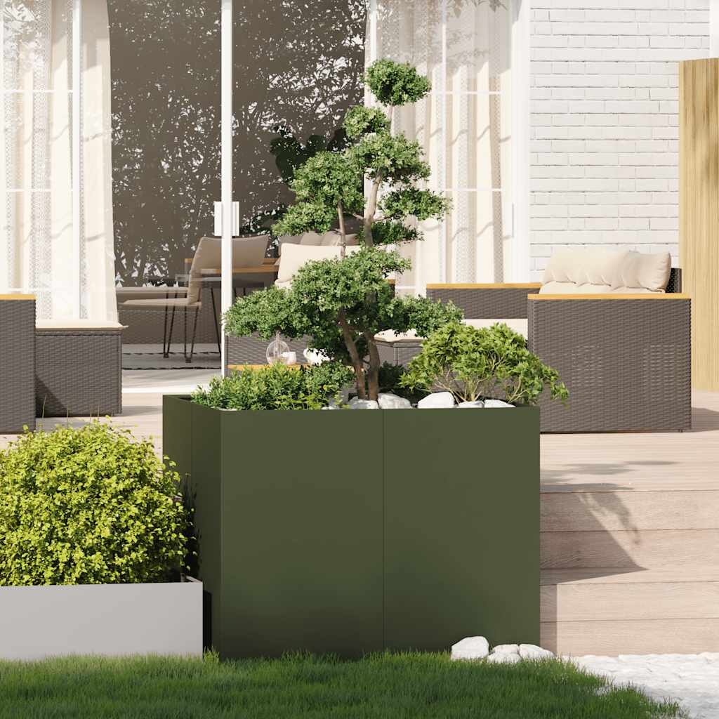 Vidaxl plantenbak 100x100x80 cm staal olijfgroen