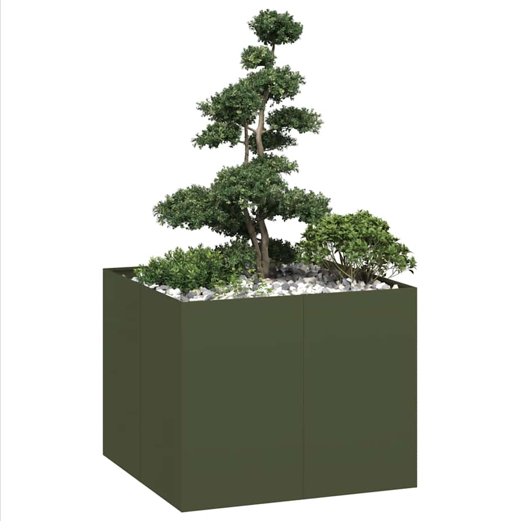 Vidaxl plantenbak 100x100x80 cm staal olijfgroen