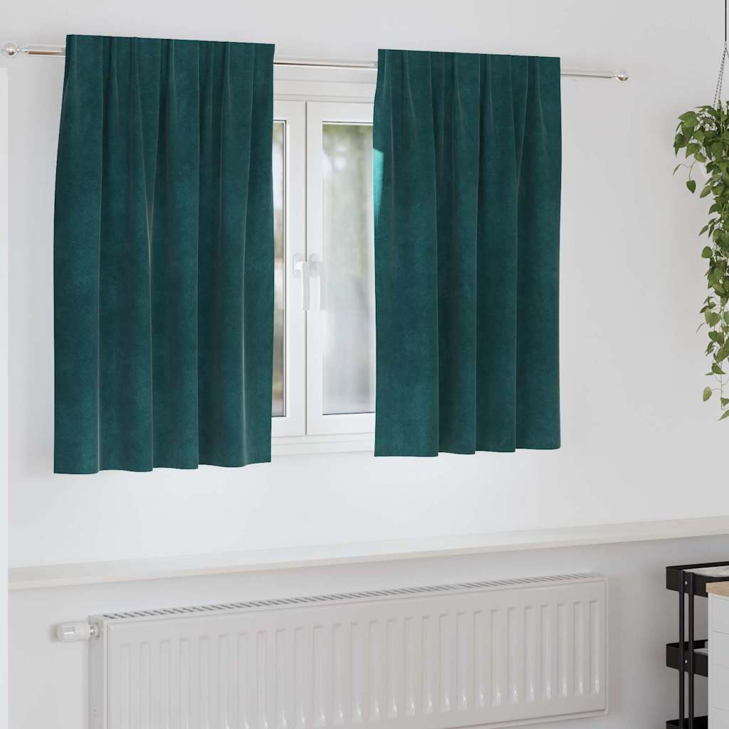 Vidaxl cortinas opacas 2 piezas terciopelo verde oscuro 140 x 140 cm