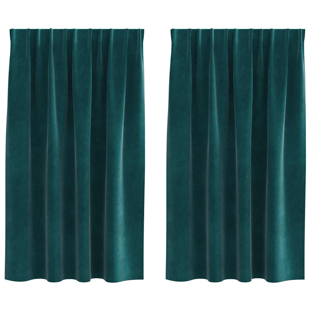 Vidaxl cortinas opacas 2 piezas terciopelo verde oscuro 140 x 140 cm