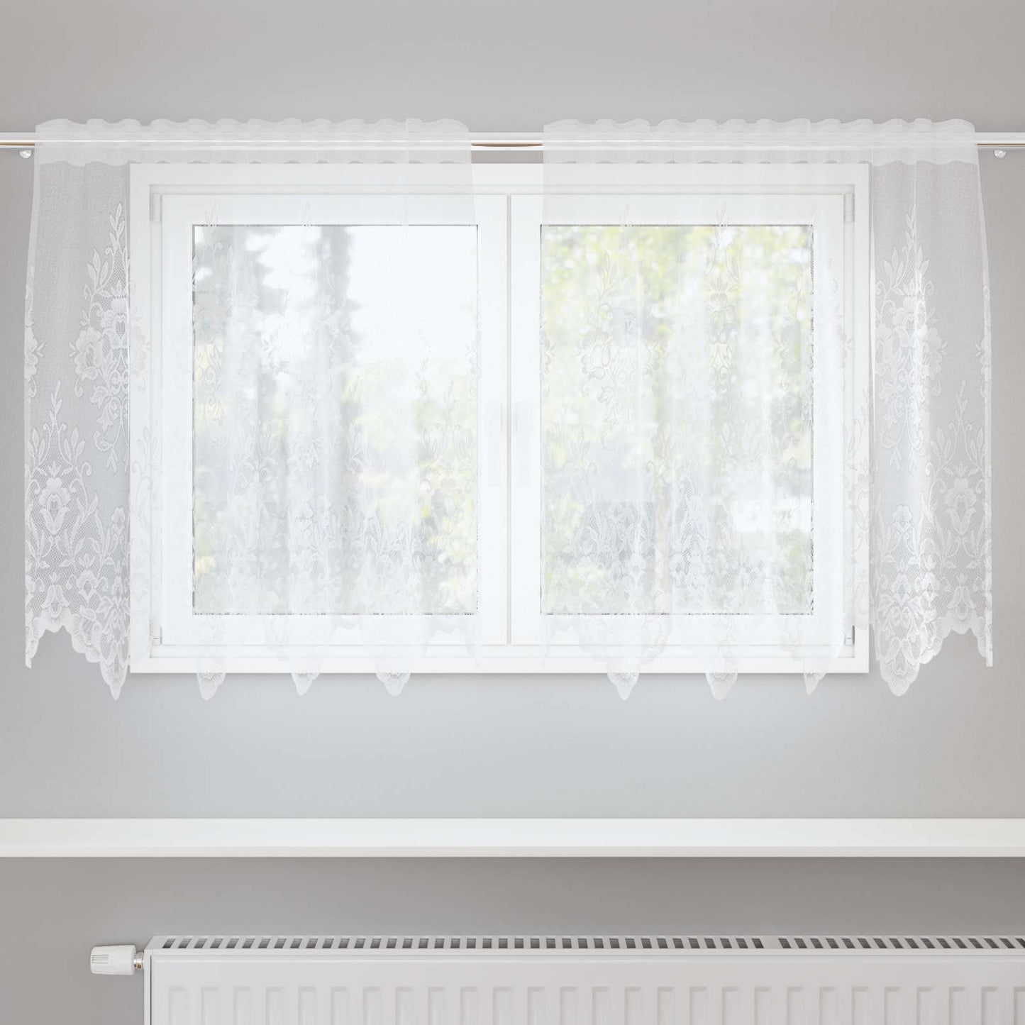 Vidaxl kantgordijn met gordijnen bloemen wit 80 x 150 cm polyester