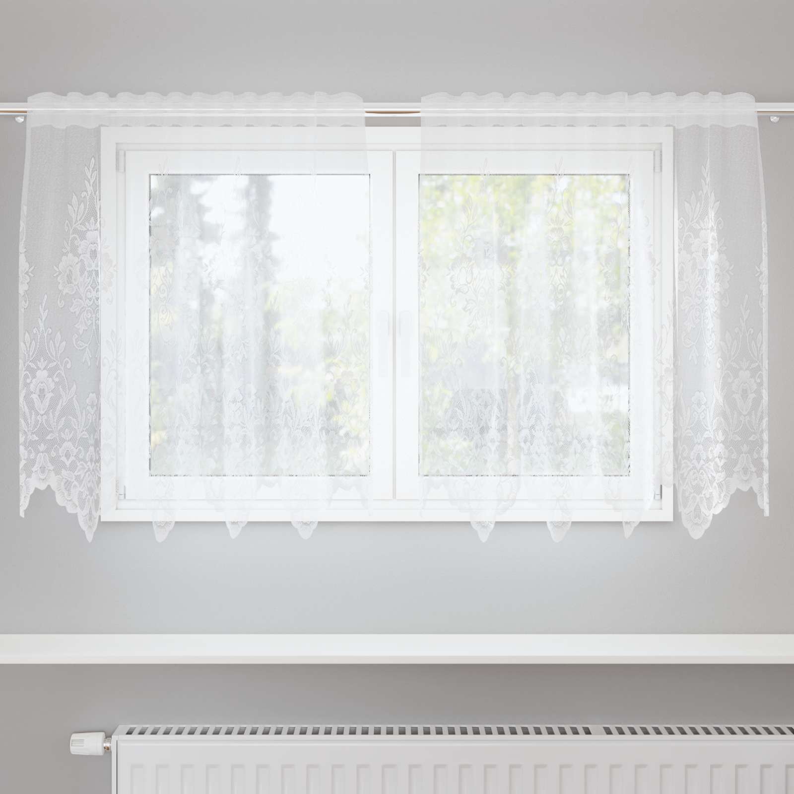 Vidaxl kantgordijn met gordijnen bloemen wit 120 x 150 cm polyester