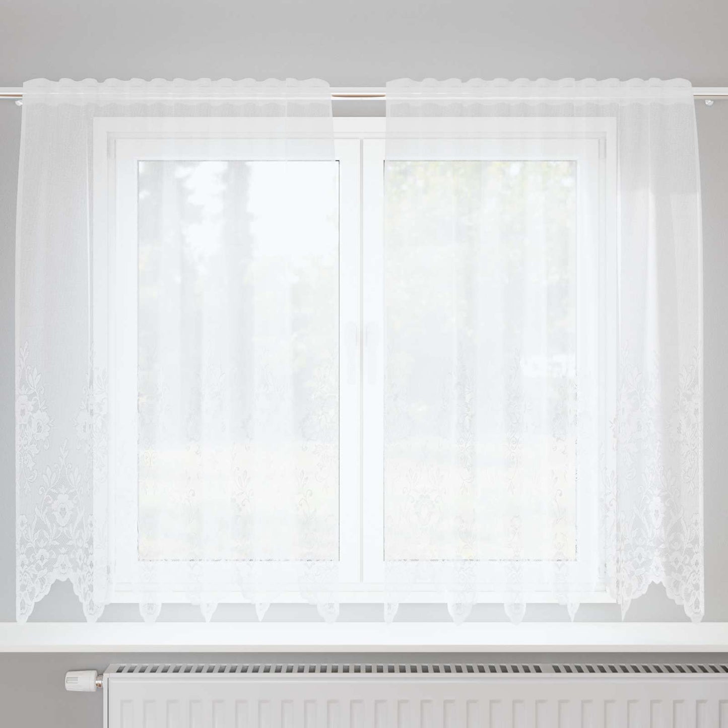 Vidaxl kantgordijn met gordijnen bloemen wit 180 x 150 cm polyester