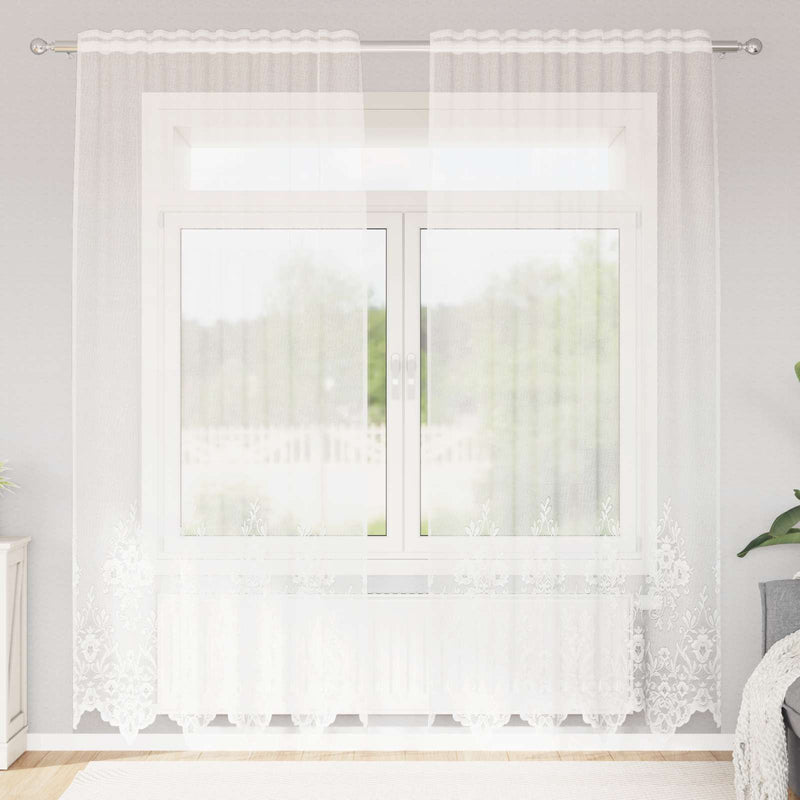 Vidaxl kantgordijn met gordijnen bloemen wit 220x150cm polyester