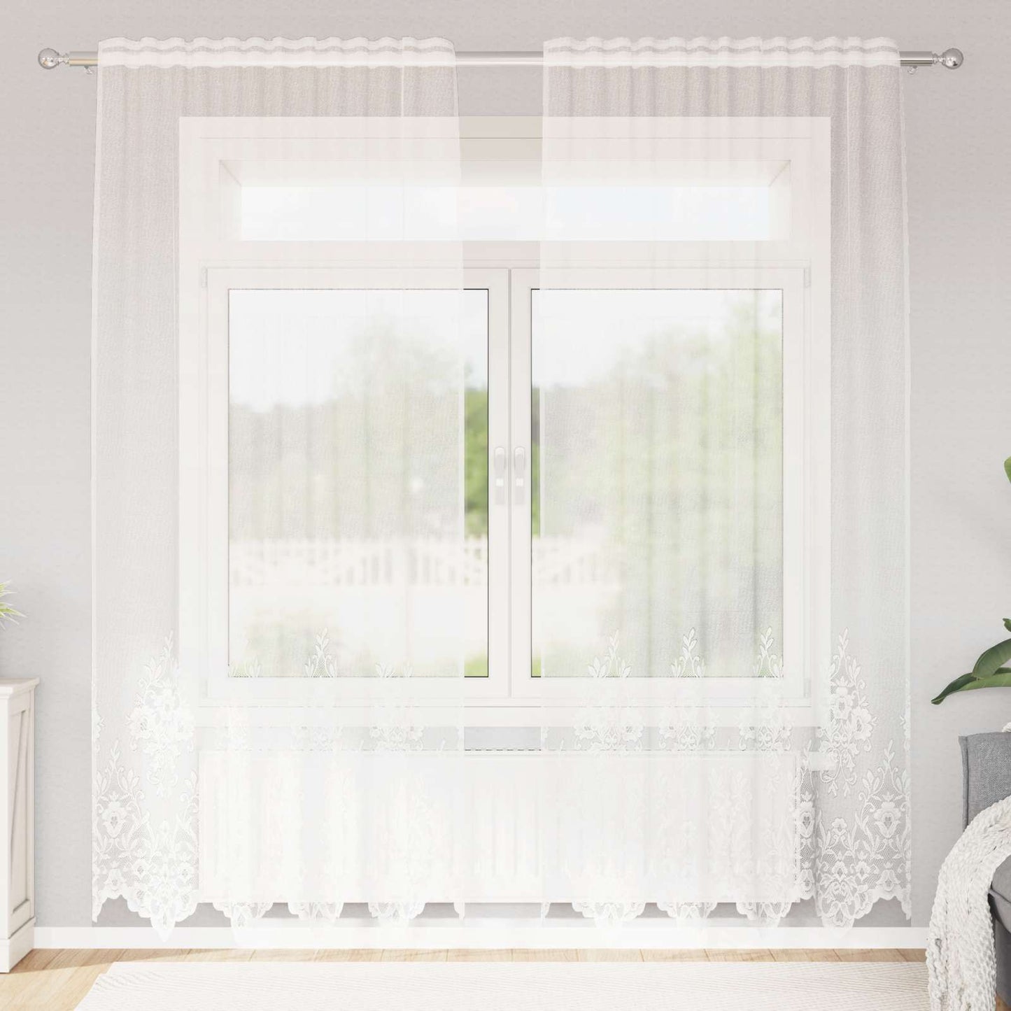 Vidaxl kantgordijn met gordijnen bloemen wit 245x150cm polyester