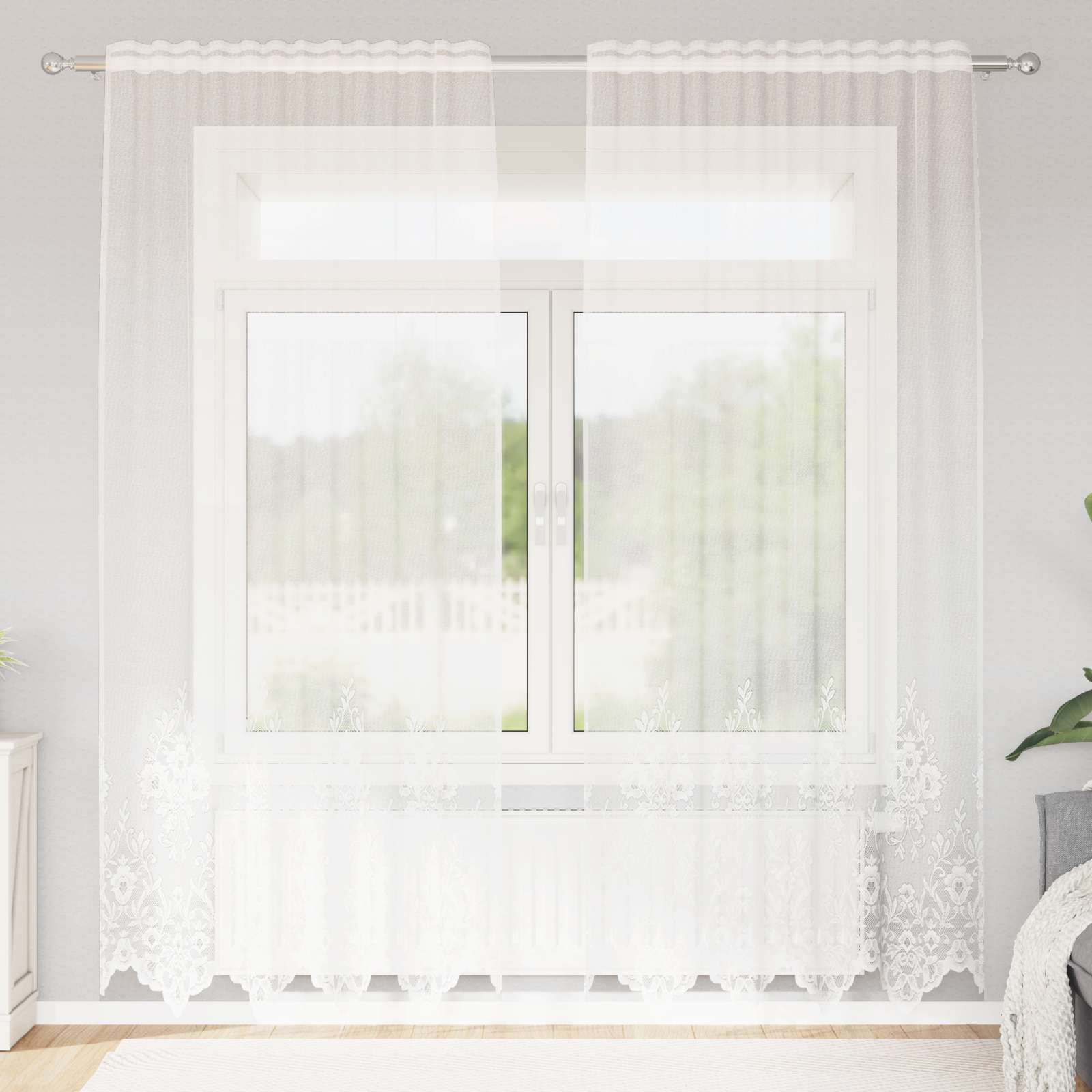 Vidaxl kantgordijn met gordijnen bloemen wit 245x150cm polyester