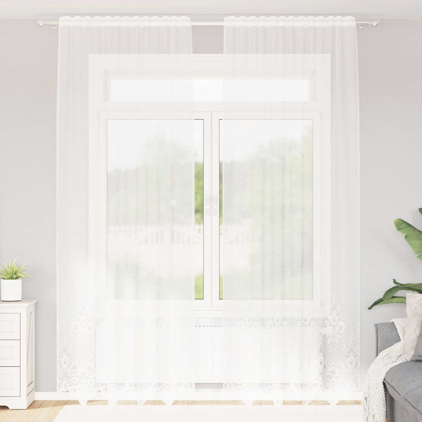 Vidaxl kantgordijn met gordijnen bloemen wit 280 x 150 cm polyester