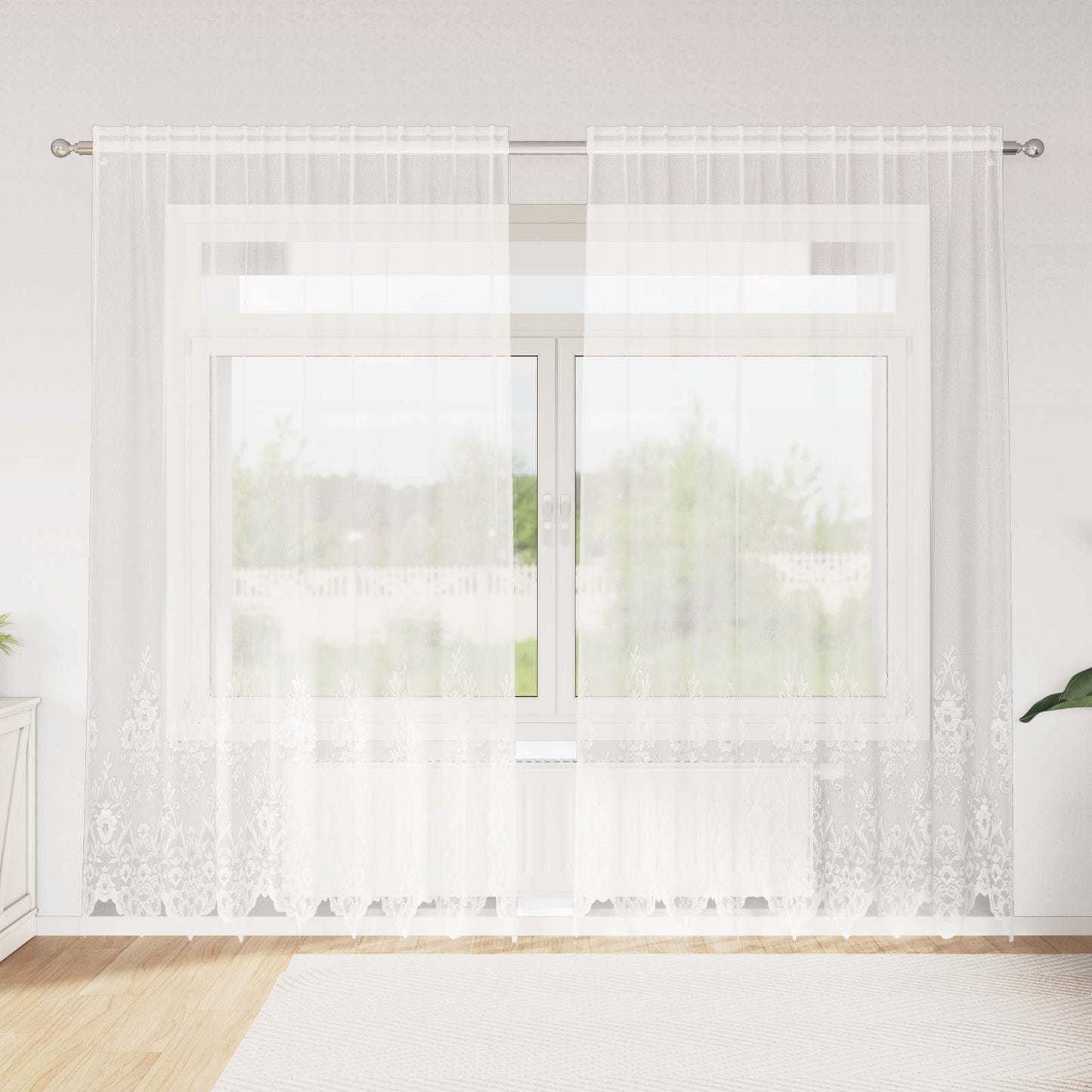 Vidaxx cortina de encaje con cortinas flores blanco 245 x 200 cm poliéster