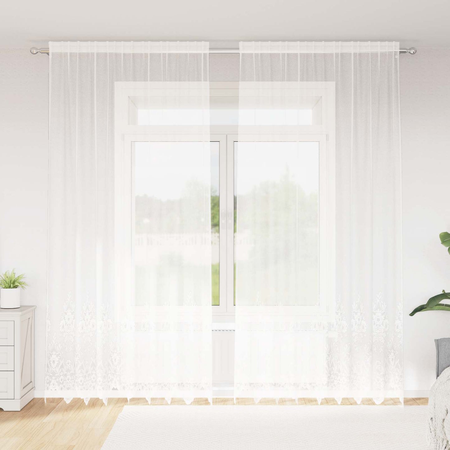 Tenda in pizzo Vidaxx con tende fiori bianchi 280 x 200 cm poliestere