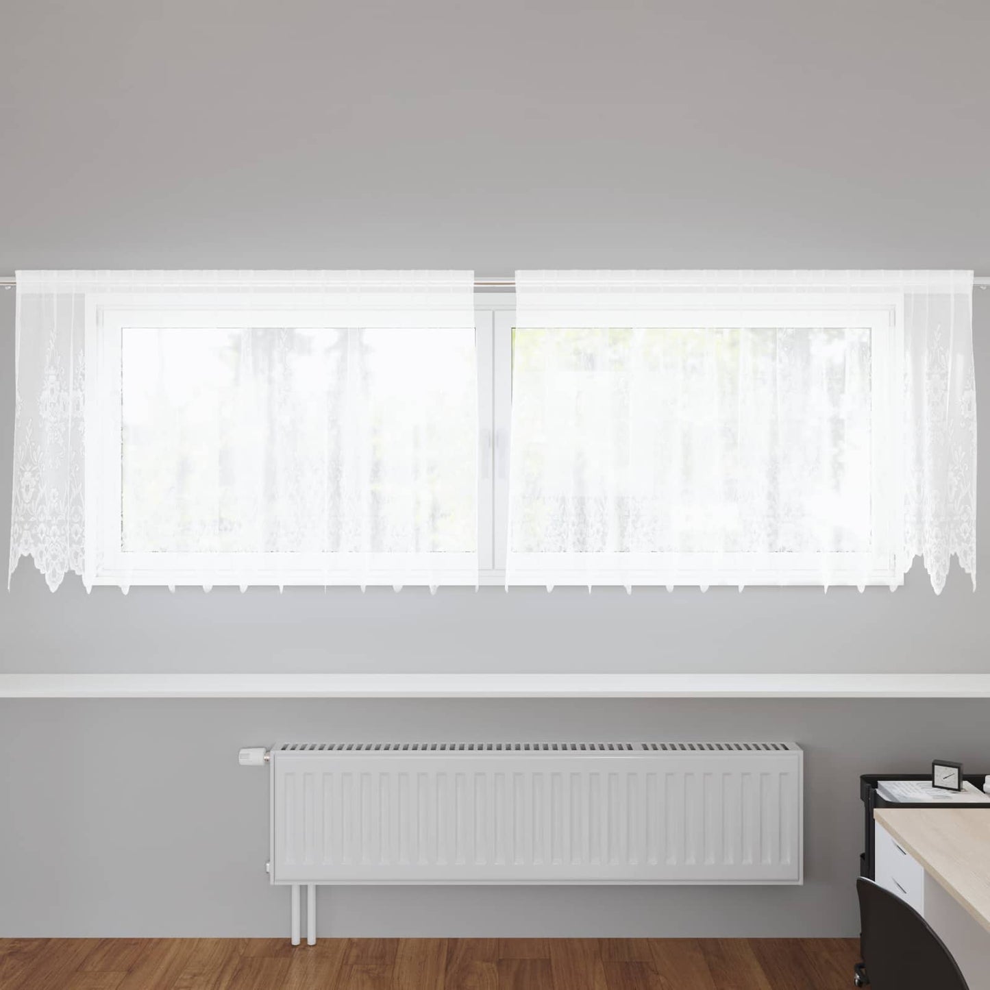 Vidaxl kantgordijn met gordijnen bloemen wit 120 x 300 cm polyester
