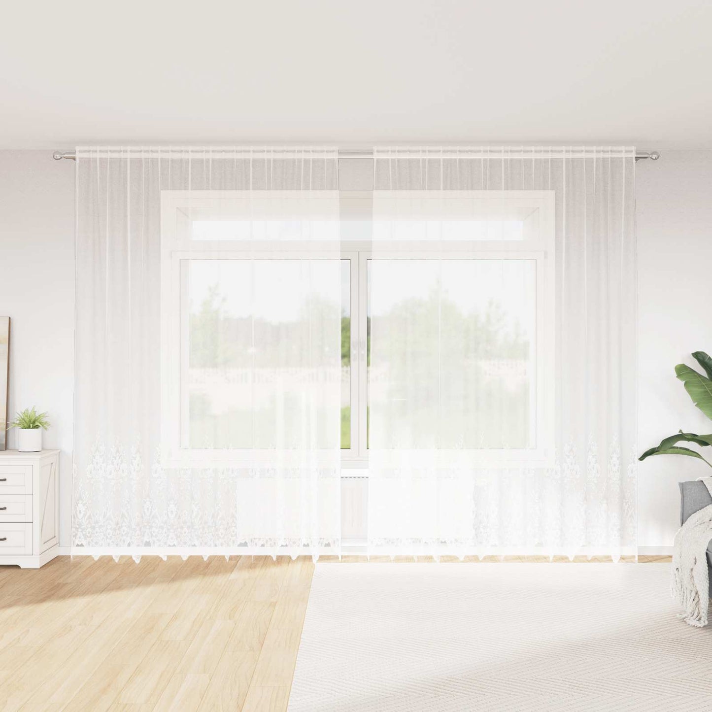 Vidaxl kantgordijn met gordijnen bloemen wit 300 x 300 cm polyester