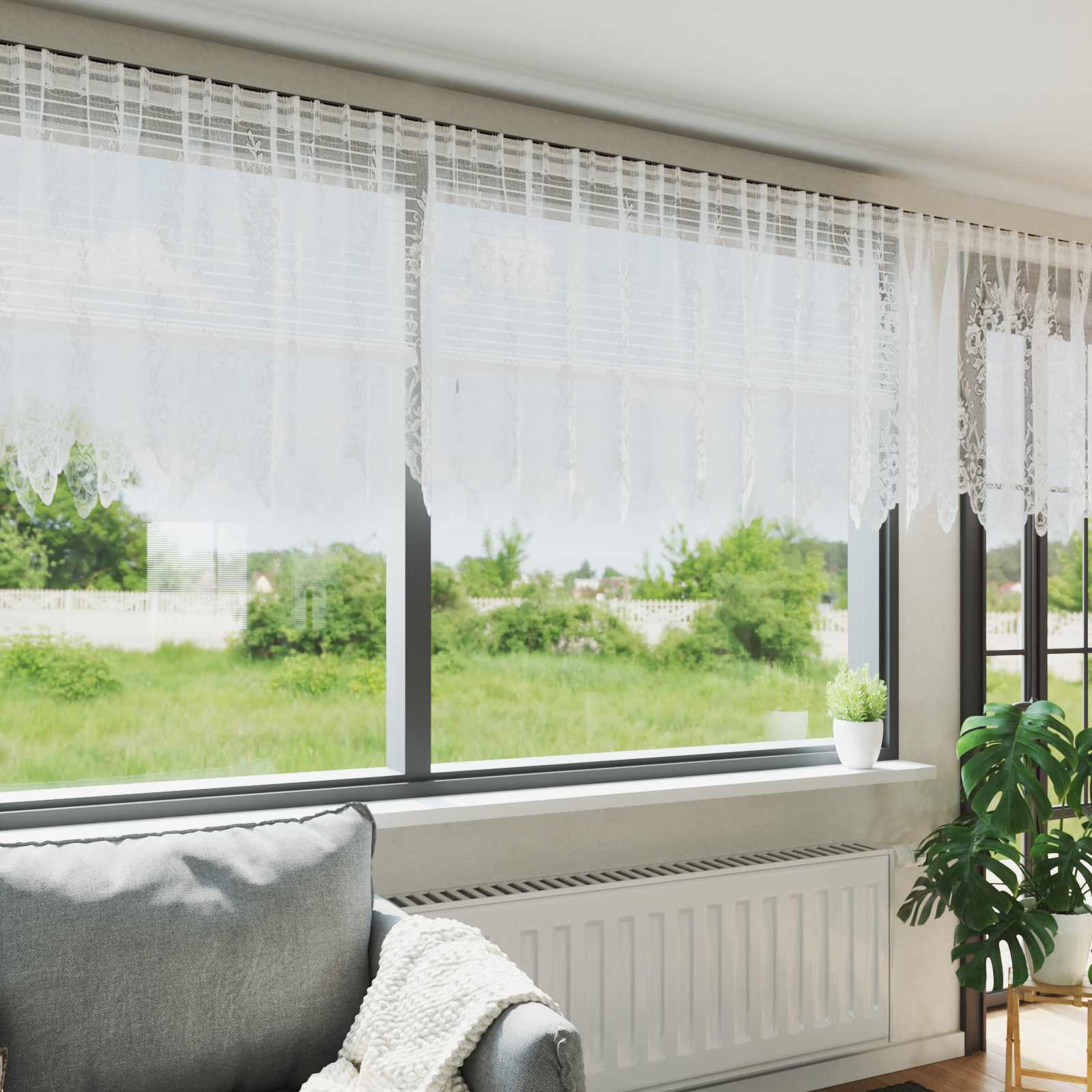Vidaxl kantgordijn met gordijnen bloemen wit 100 x 400 cm polyester