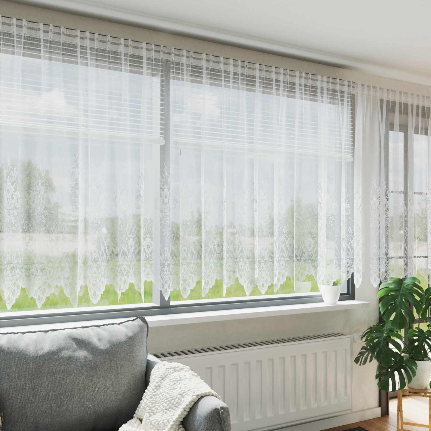 Vidaxl kantgordijn met gordijnen bloemen wit 220 x 500 cm polyester
