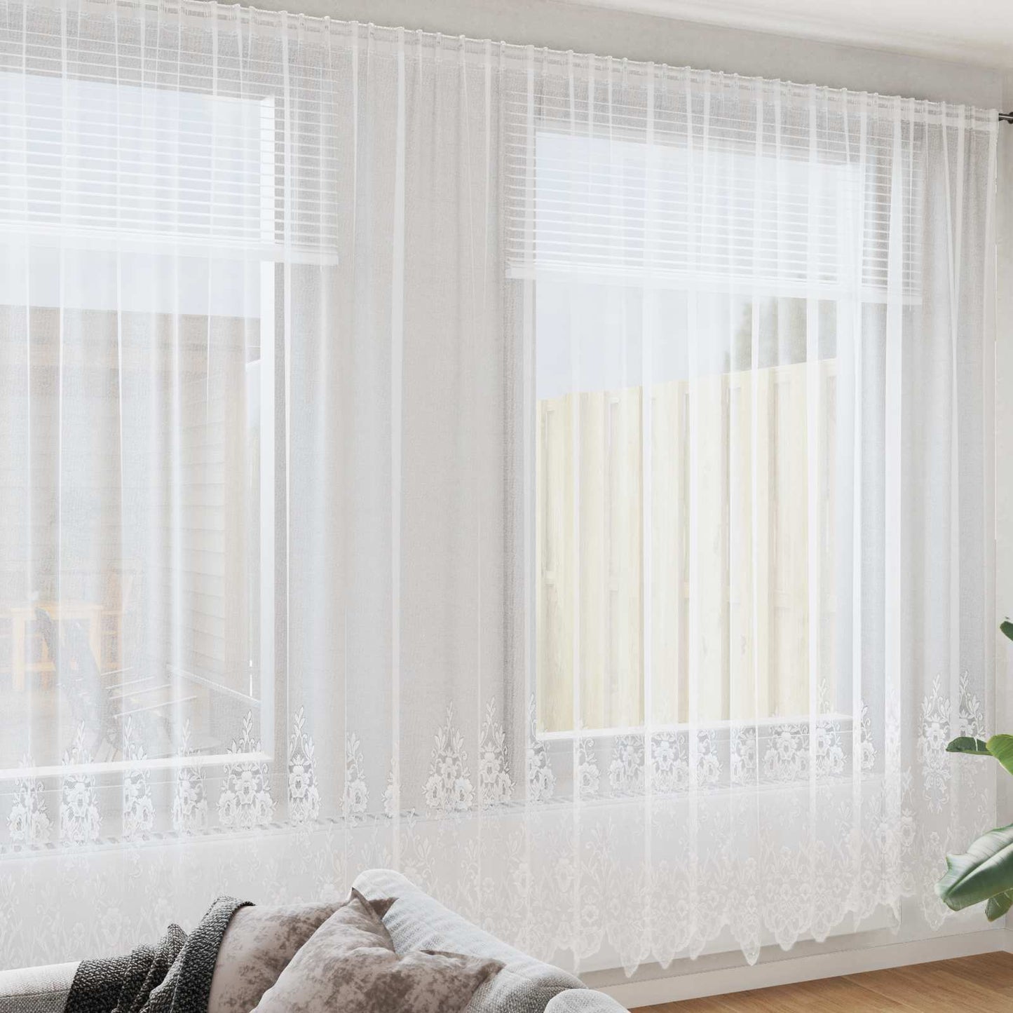 Vidaxl kantgordijn met gordijnen bloemen wit 300 x 500 cm polyester