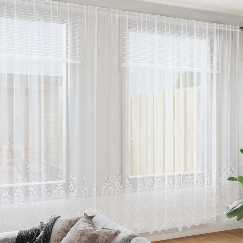 Vidaxl kantgordijn met gordijnen bloemen wit 280 x 600 cm polyester