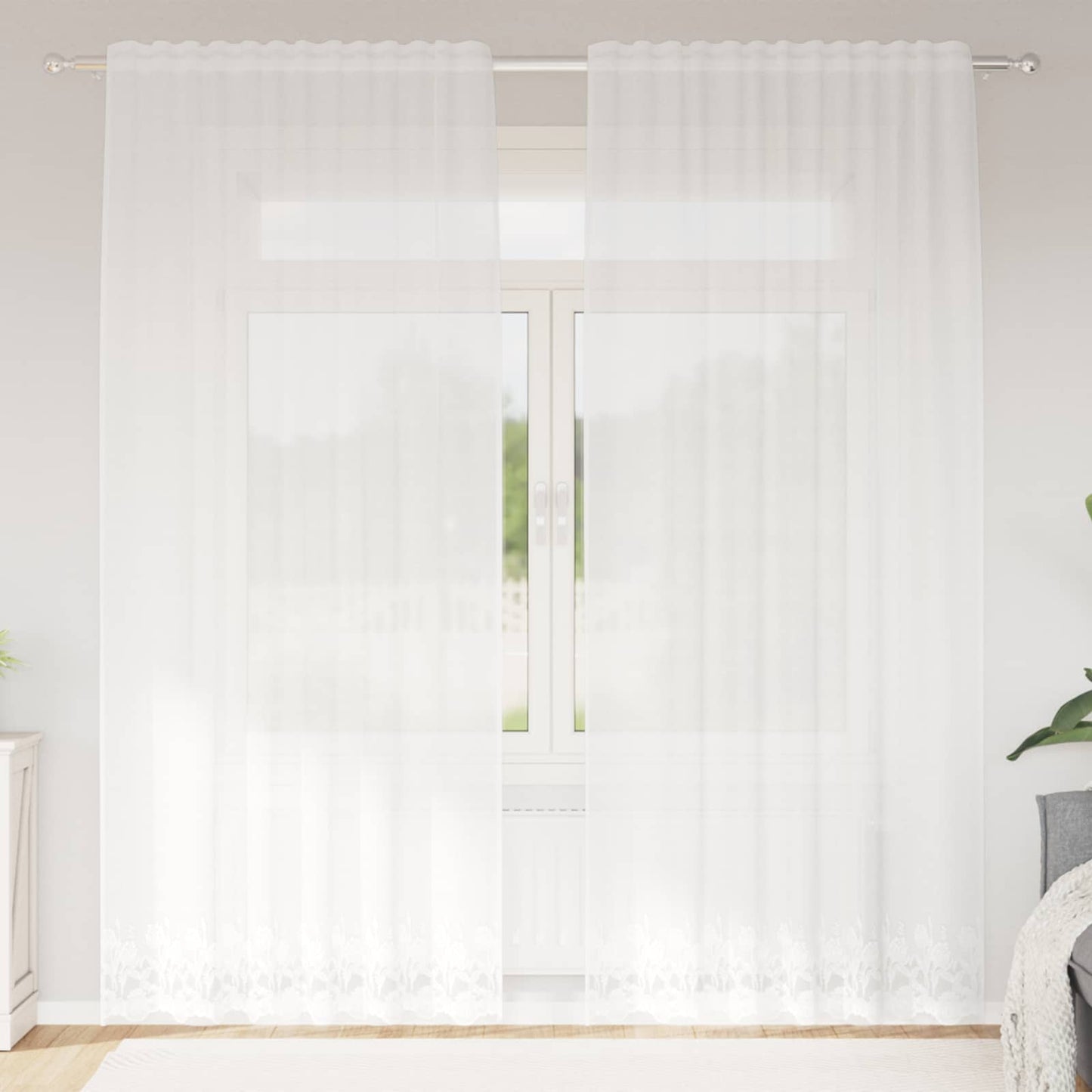 Vidaxl kantgordijn met gordijnen bloemen wit 240 x 150 cm polyester