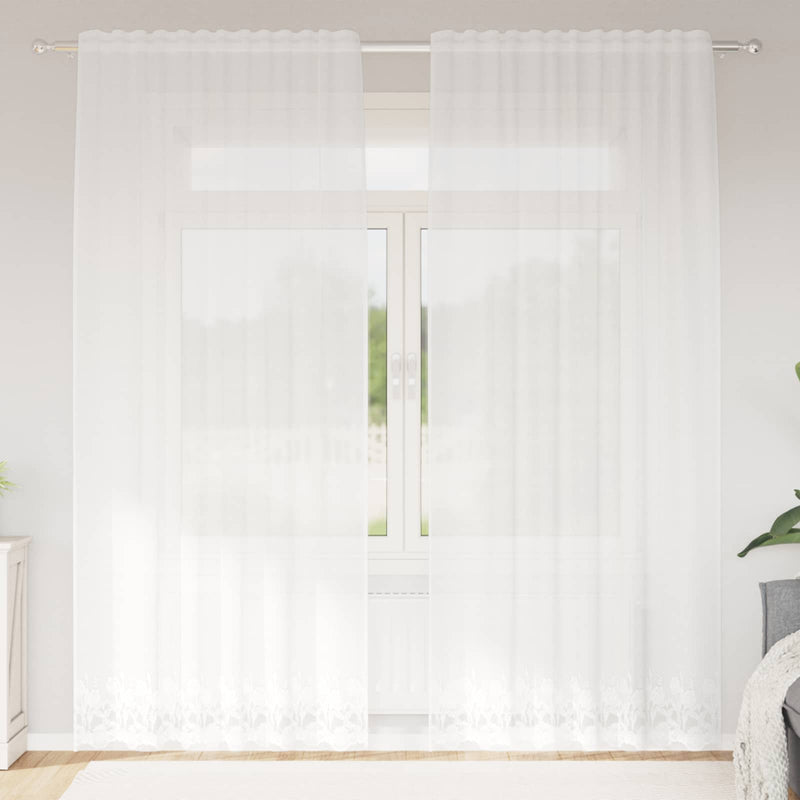 Tenda in pizzo Vidaxx con tende fiori bianchi 240 x 150 cm in poliestere