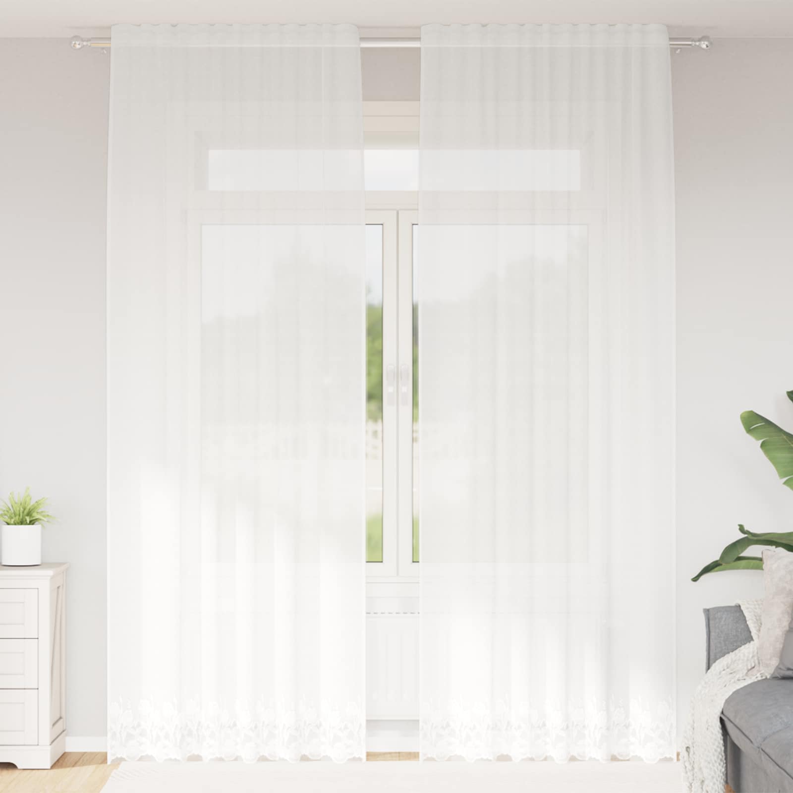 Vidaxl kantgordijn met gordijnen bloemen wit 260 x 150 cm polyester
