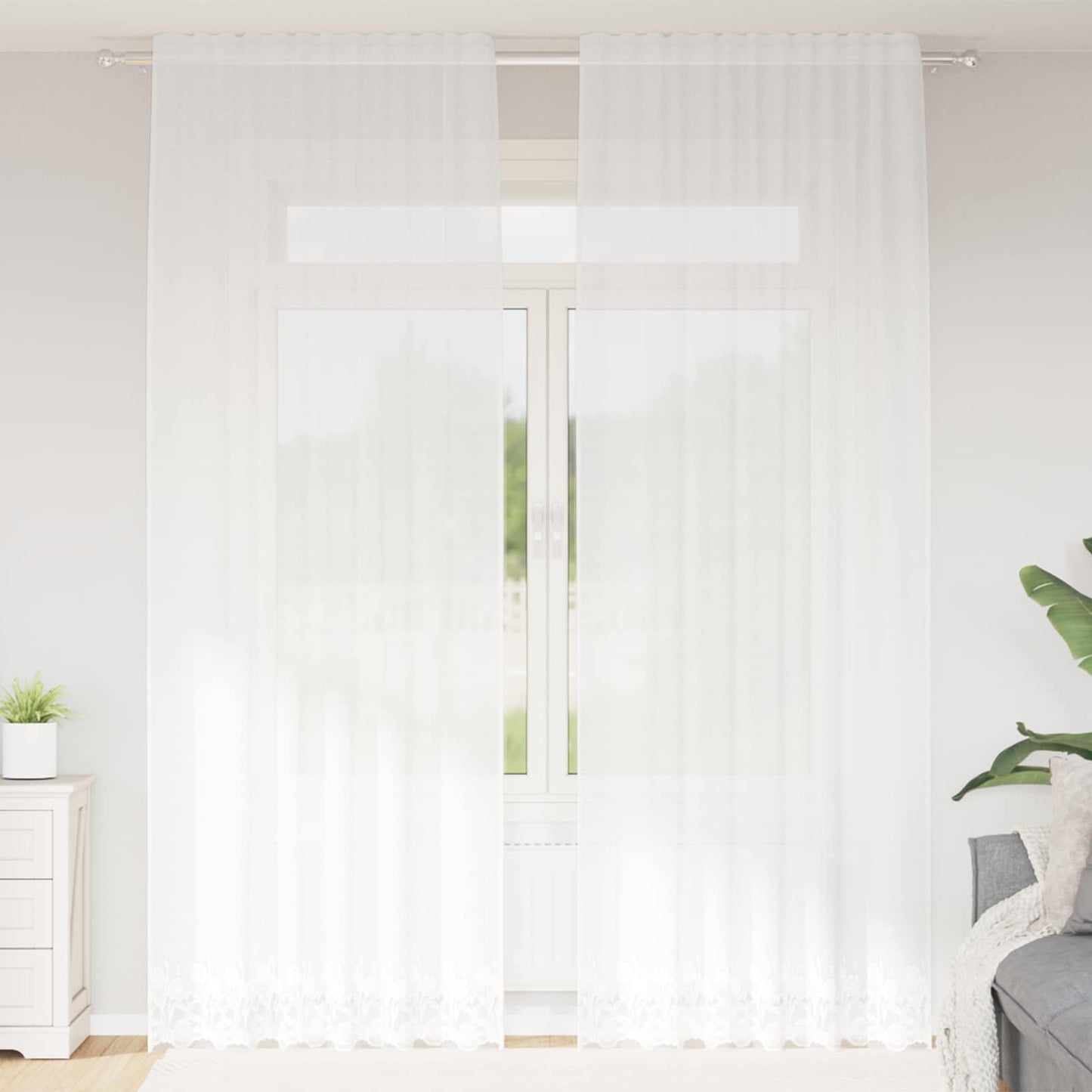Vidaxl kantgordijn met gordijnen bloemen wit 300 x 150 cm polyester