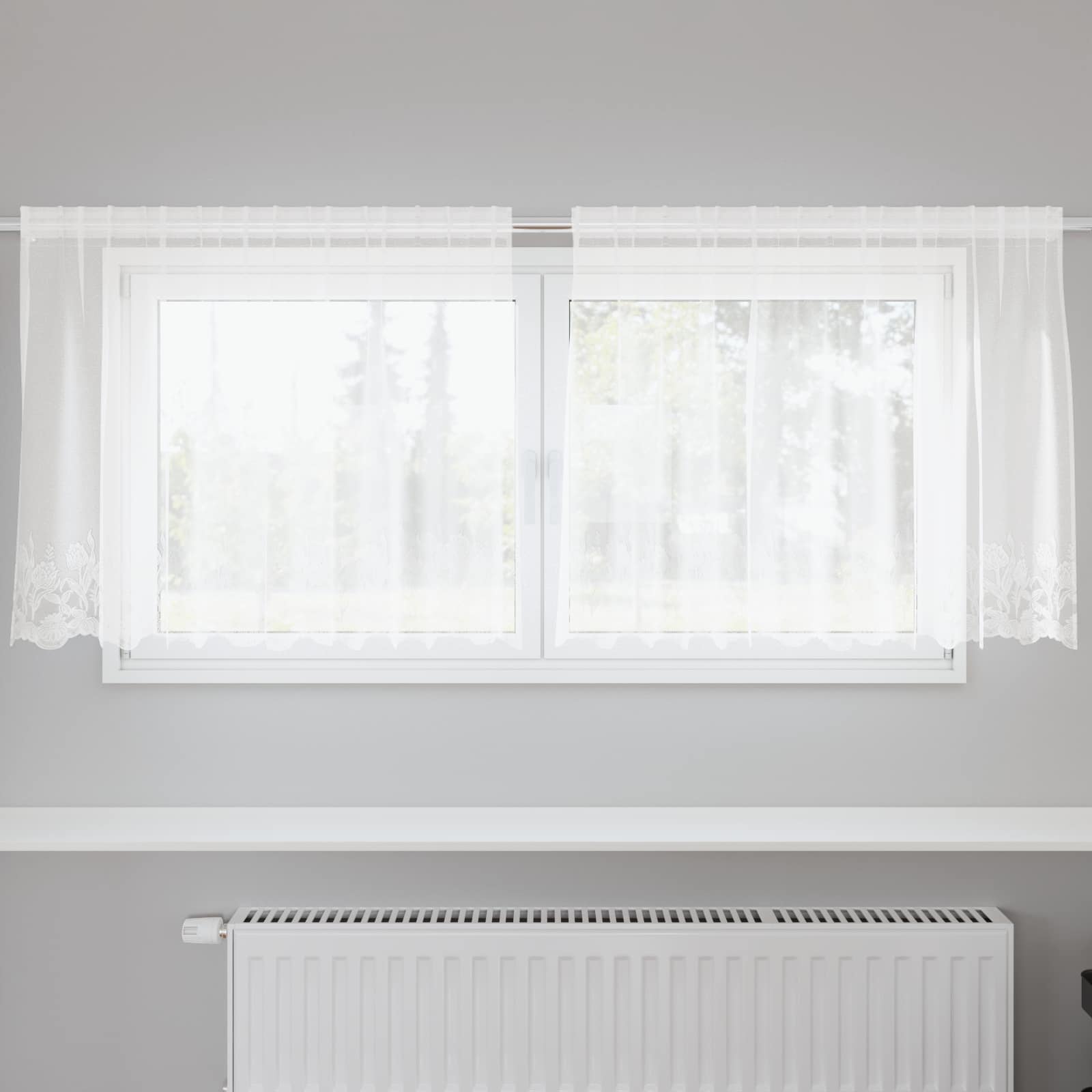 Vidaxl kantgordijn met gordijnen bloemen wit 80 x 200 cm polyester