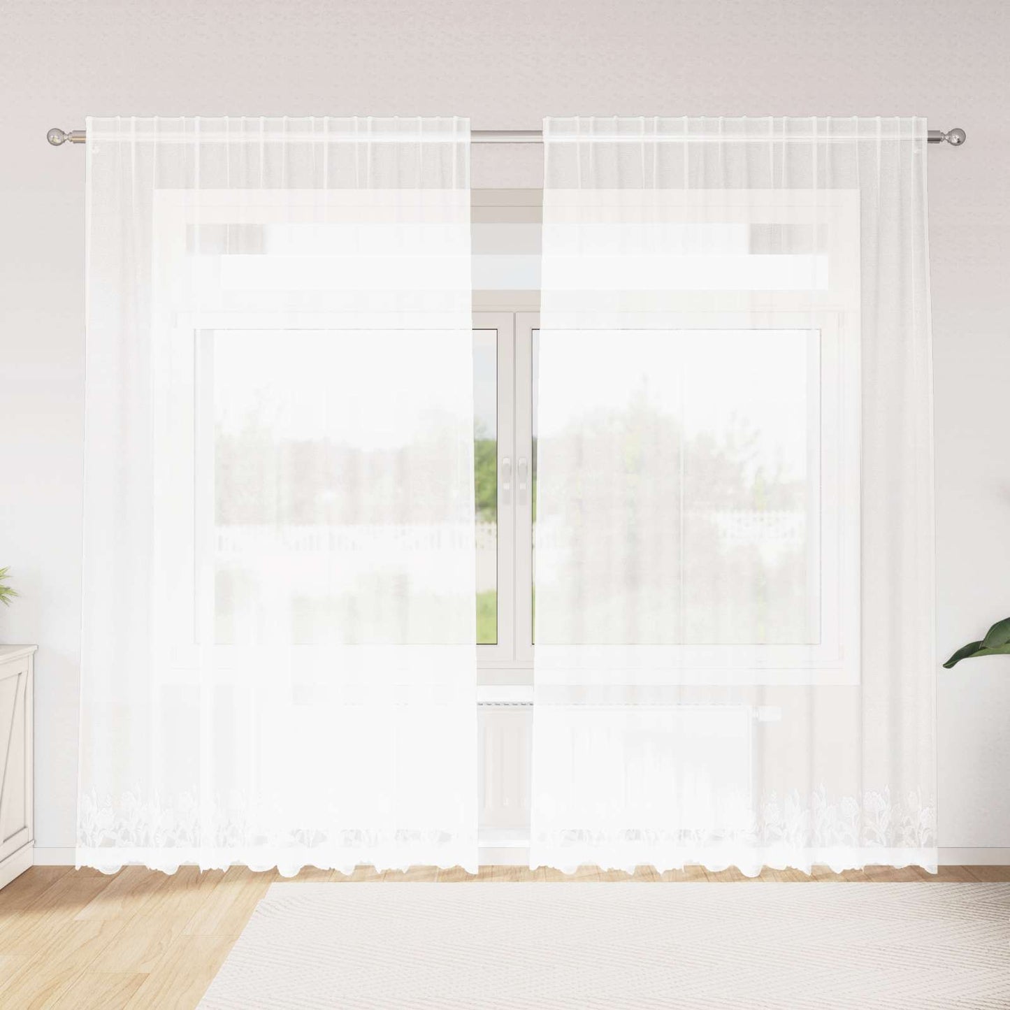 Vidaxl kantgordijn met gordijnen bloemen wit 200 x 200 cm polyester