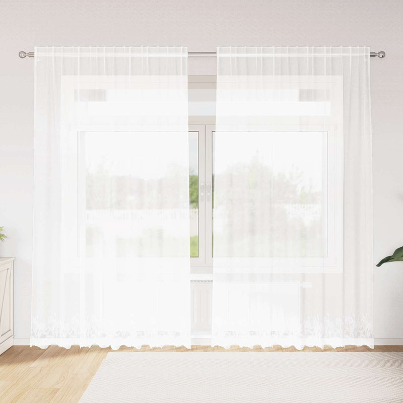 Vidaxl kantgordijn met gordijnen bloemen wit 200 x 200 cm polyester