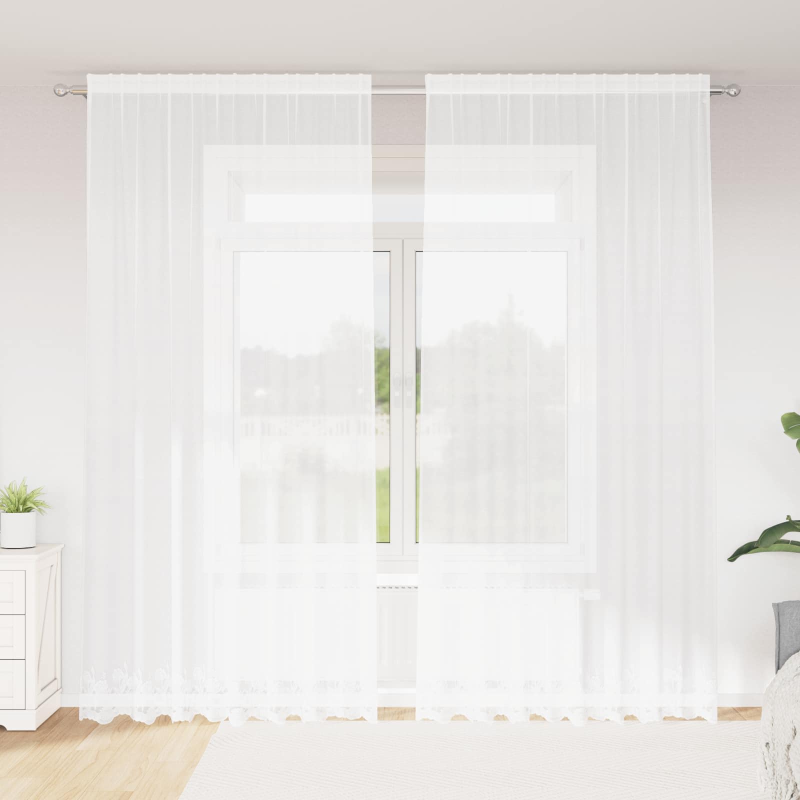 Vidaxl kantgordijn met gordijnen bloemen wit 280 x 200 cm polyester