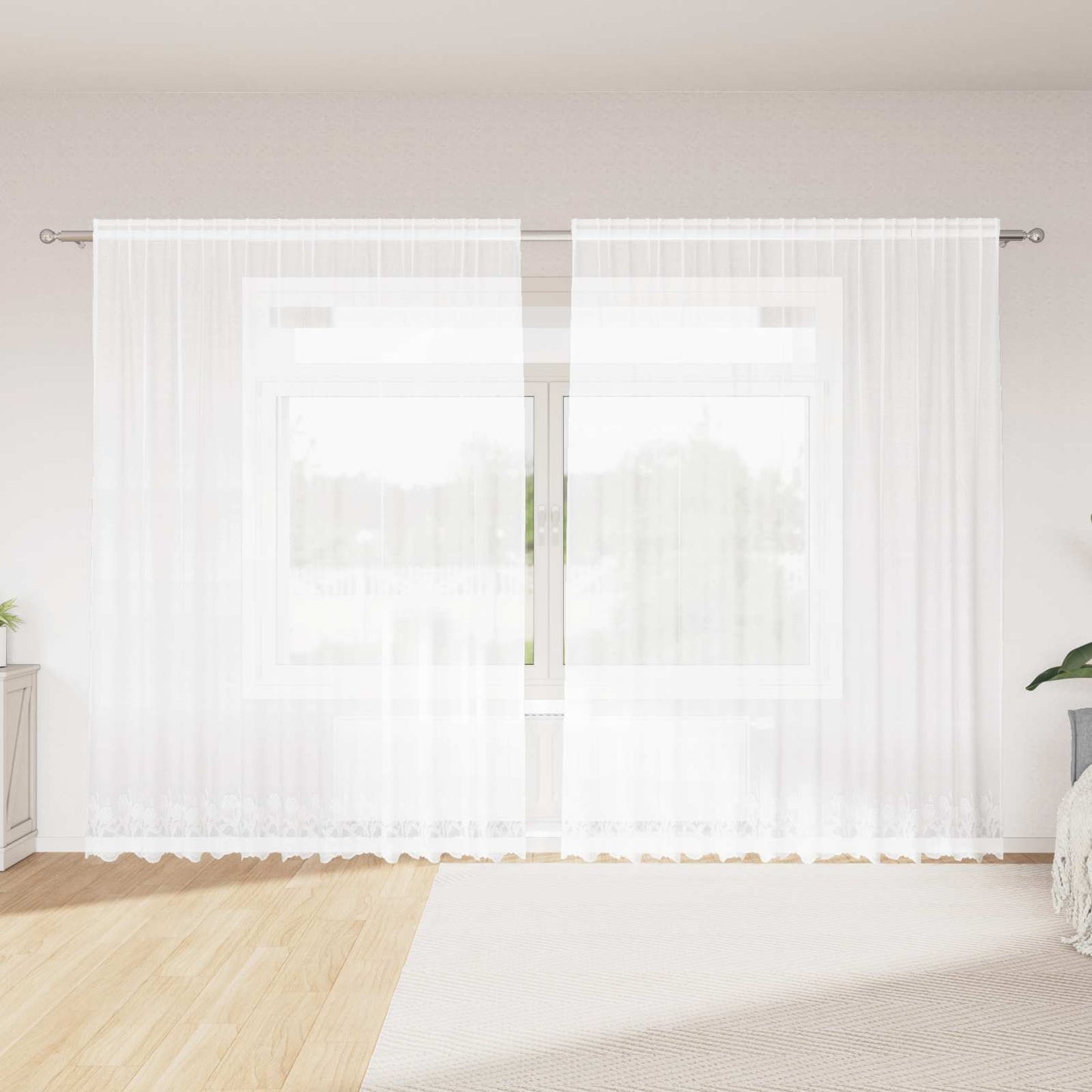 Vidaxl kantgordijn met gordijnen bloemen wit 240 x 300 cm polyester