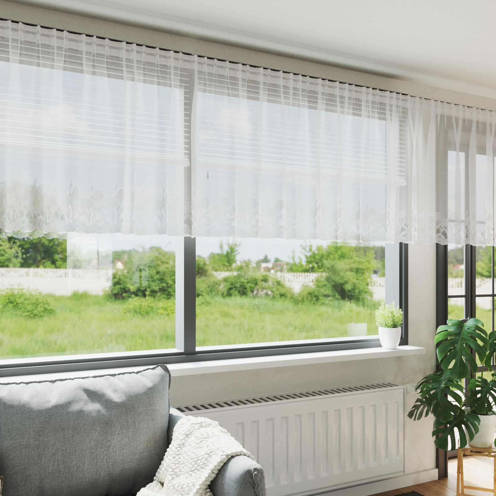Vidaxl kantgordijn met gordijnen bloemen wit 100 x 400 cm polyester