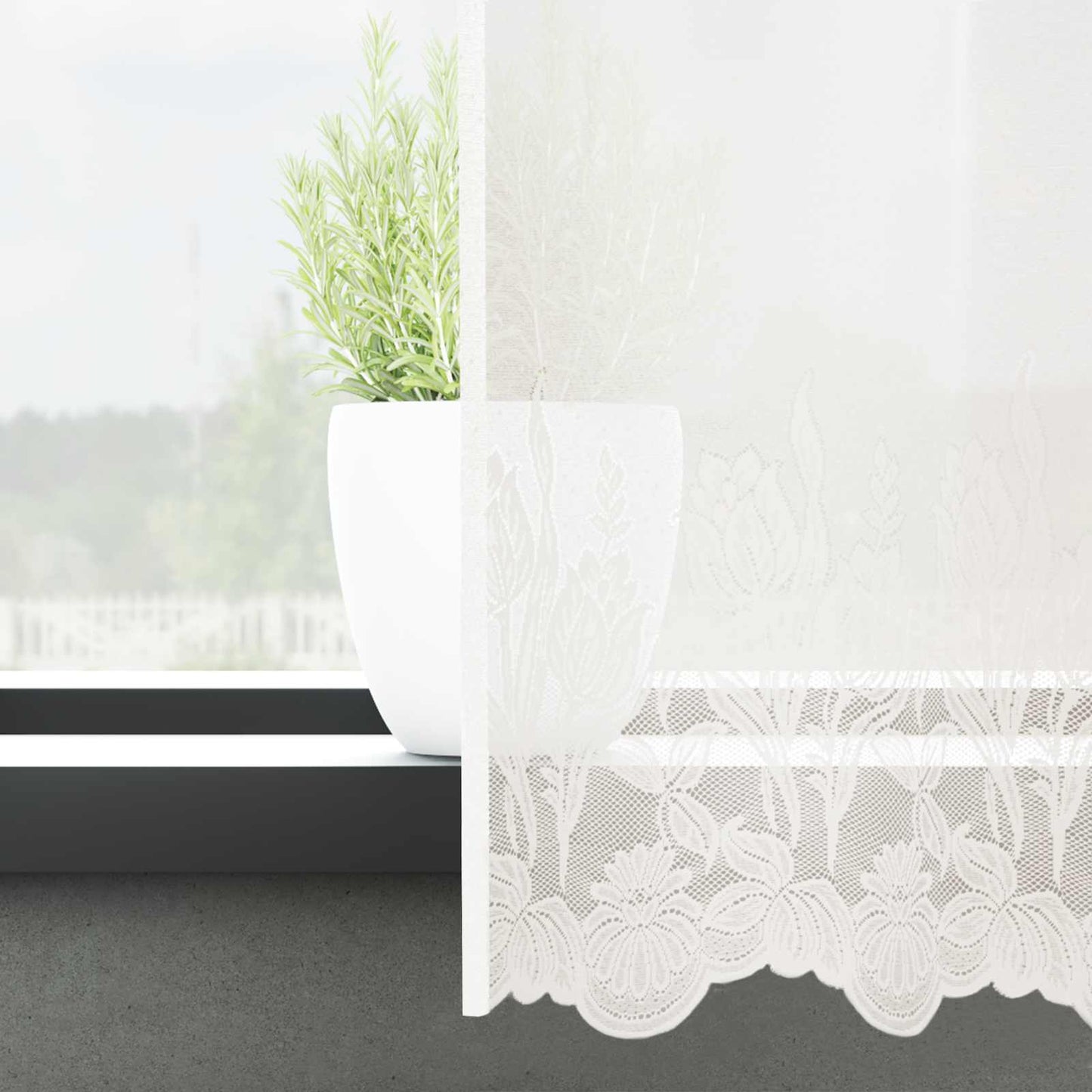 Vidaxl kantgordijn met gordijnen bloemen wit 120 x 400 cm polyester