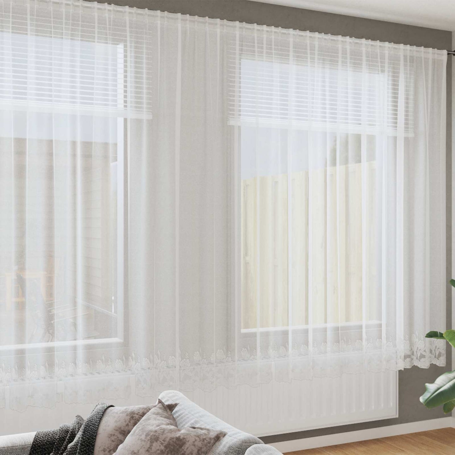 Vidaxl kantgordijn met gordijnen bloemen wit 240 x 500 cm polyester